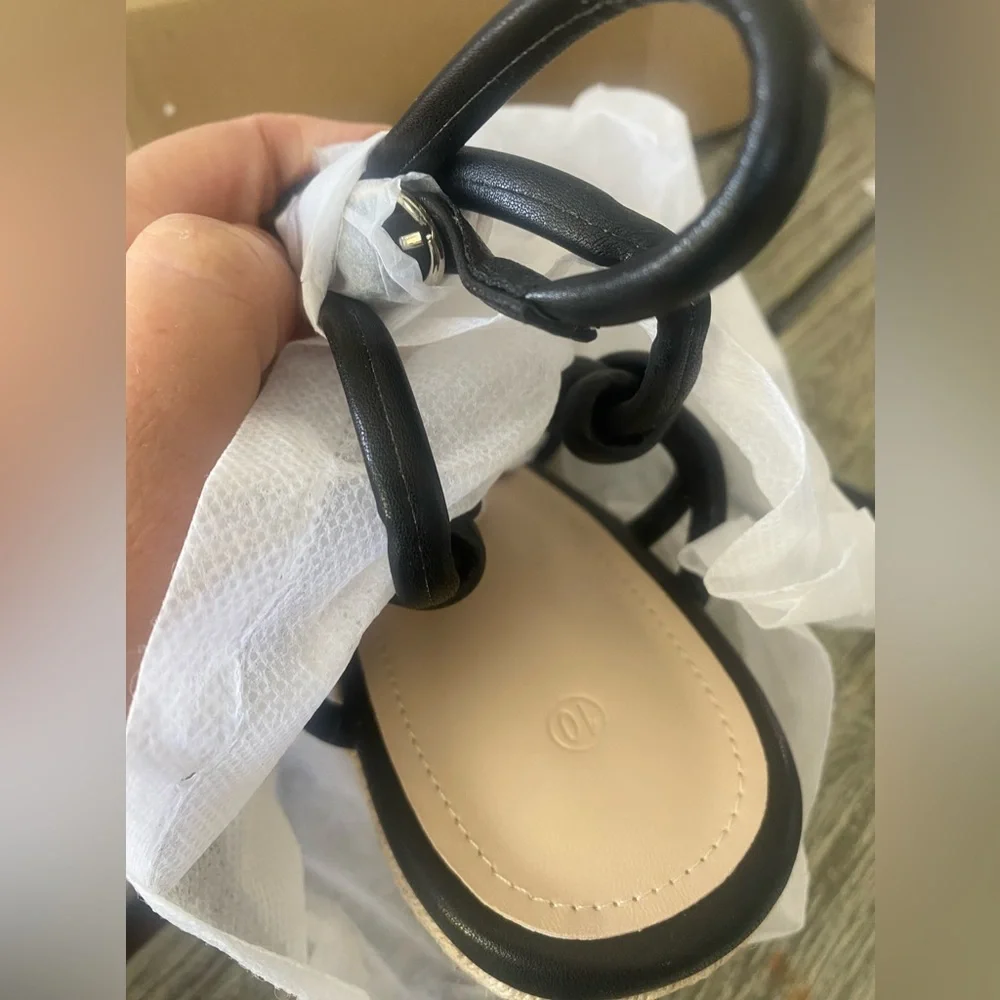 Women’s Black and Tan Espadrilles Wedge Slingback Sandals, Buckle Strap, Sz 10